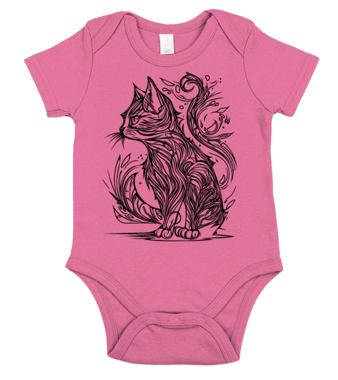 Tattoo Lines Tribal Style Vintage Cat Short Sleeve Baby One-Piece