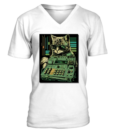 Cat Synthesizer Analogue Synth Vintage Studio Gear V-Neck T-shirt