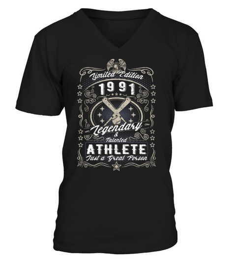 Vintage 1991 Baseball Birthday Gift Sport Hobby V-Neck T-shirt