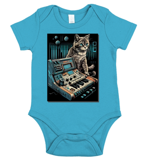 Cat Synthesizer Analogue Synth Vintage Studio Gear Short Sleeve Baby One-Piece