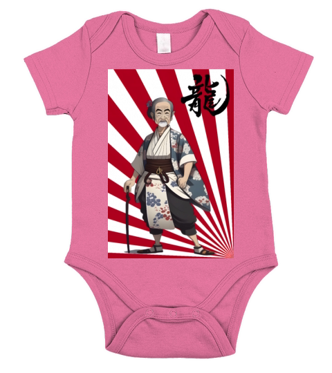 Japanese Old Man in Traditional Japan Clothing Short Sleeve Baby One-Piece