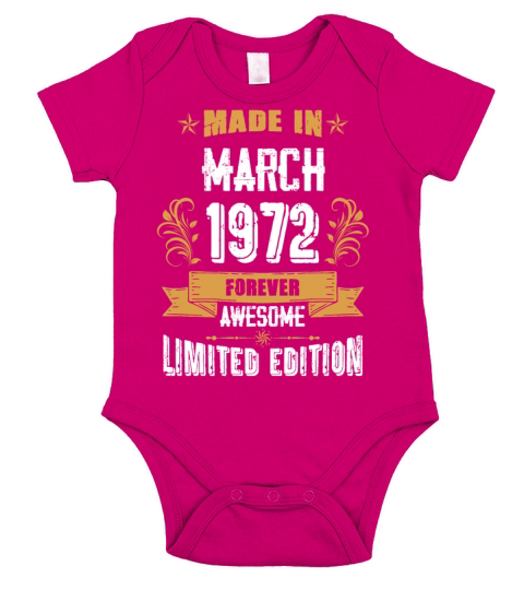 March 1972 Vintage Birthday Present Short Sleeve Baby One-Piece