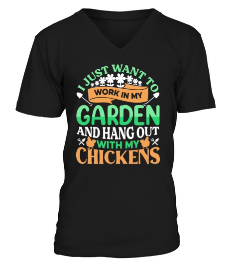 Green Garden Hangout With My Chickens V-Neck T-shirt