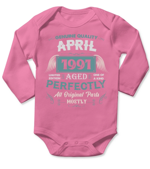 April 1991 Vintage Birthday Present Long Sleeve Baby One-Piece