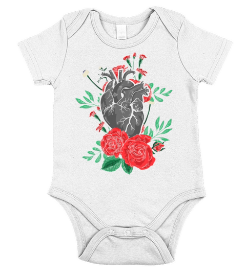 Anatomical Heart And Flowers Short Sleeve Baby One-Piece