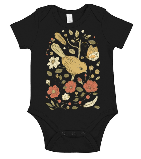 Beige Brown Bird Vintage T-Shirt Short Sleeve Baby One-Piece