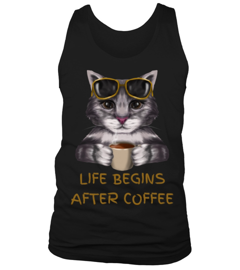 Grey Illustrated Cat Life Begins After Coffee Tank Top Unisex