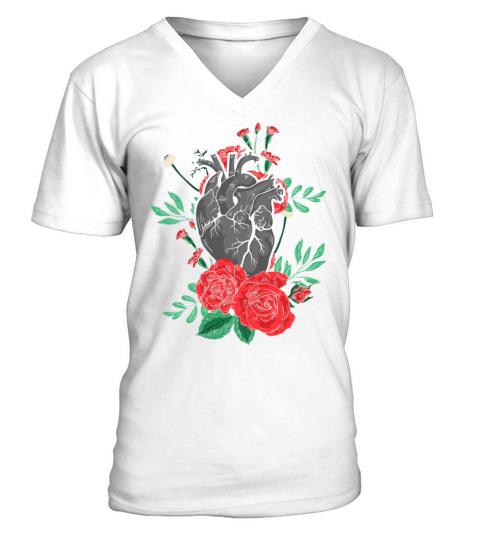 Anatomical Heart And Flowers V-Neck T-shirt