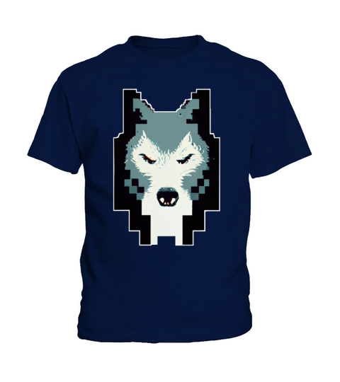 Pixel Art Wolf Head 8 Bit Retro Video Game Kids T-Shirt