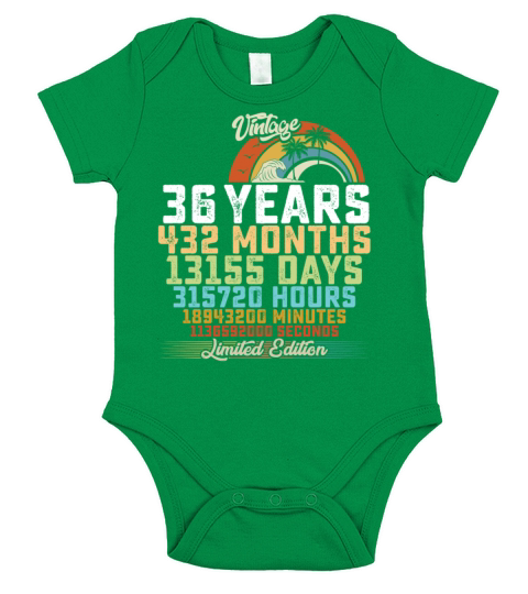 36th Birthday 36 Years Hours Month Vintage Short Sleeve Baby One-Piece