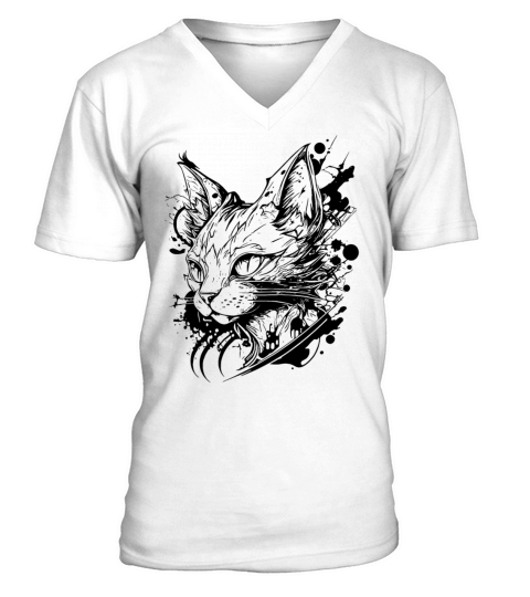 Space Cat In Vintage Tattoo Style V-Neck T-shirt