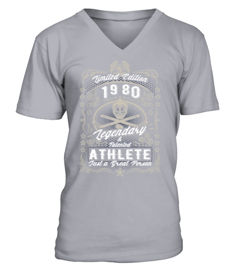 Vintage 1980 Ice Hockey Birthday Gift Sport Hobby V-Neck T-shirt