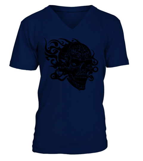 Vintage Burning Grinning Tattoo Skull V-Neck T-shirt