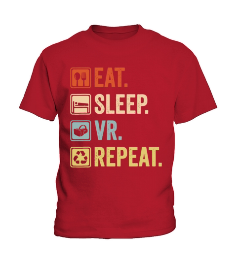 Eat Sleep VR Repeat Vintage Gamer Gaming Virtual R Kids T-Shirt