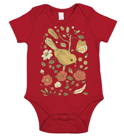 Beige Brown Bird Vintage T-Shirt Short Sleeve Baby One-Piece