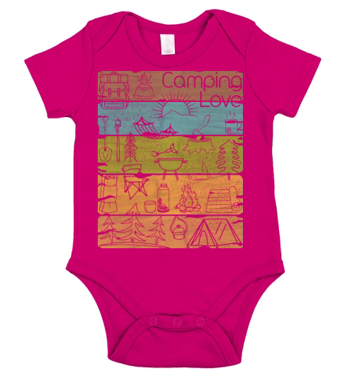 Campin Love lineart vintage light Short Sleeve Baby One-Piece