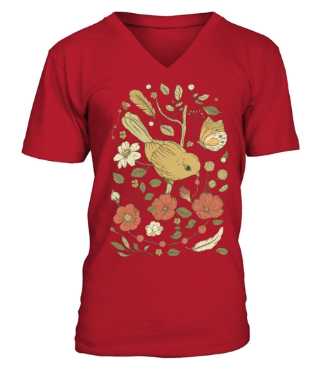 Beige Brown Bird Vintage T-Shirt V-Neck T-shirt
