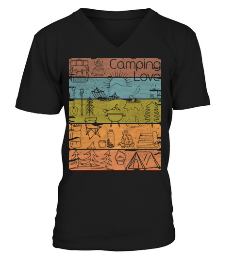 Campin Love lineart vintage light V-Neck T-shirt
