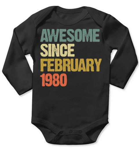 Groovy Retro Awesome Since February 1980 Long Sleeve Baby One-Piece