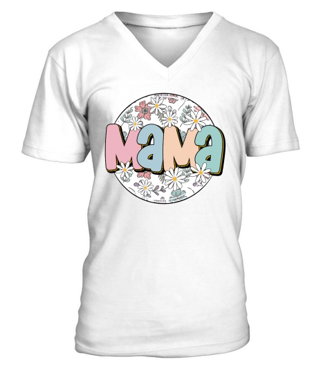 Mama Colorful Floral Mothers Day V-Neck T-shirt