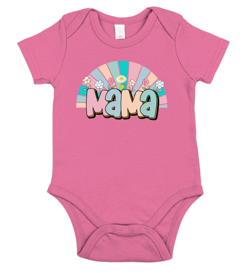 Mama Rainbow Floral Mom Mothers Short Sleeve Baby One-Piece