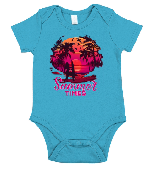 Retro palm trees sun vacation summer times Short Sleeve Baby One-Piece