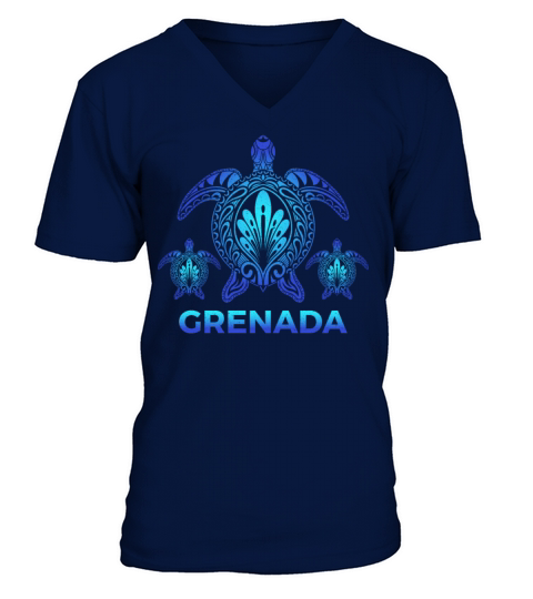 Vintage Grenada Ocean Blue Sea Turtle Souvenirs V-Neck T-shirt
