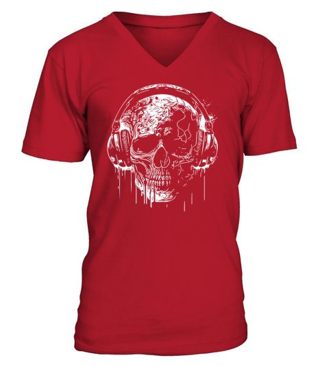 Vintage Skull Tattoo With Headphone V-Neck T-shirt