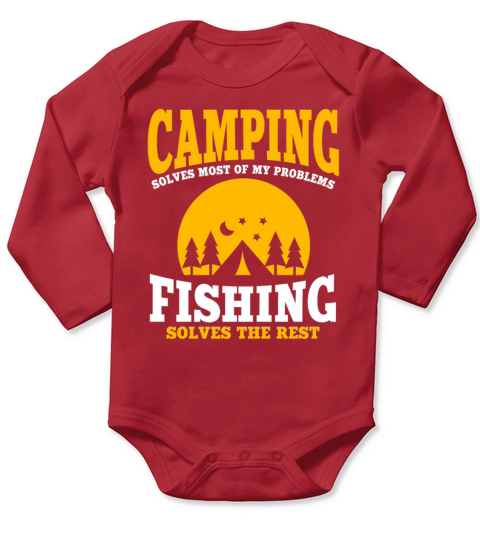Funny Camping And Fishing Long Sleeve Baby One-Piece