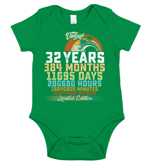 32nd Birthday 32 Years Hours Month Vintage Short Sleeve Baby One-Piece