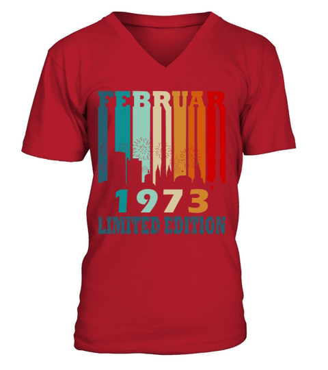 February 1973 vintage anniversary retro gift V-Neck T-shirt