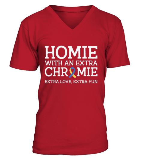 World Down Syndrome Day Homie Awareness Ribbon V-Neck T-shirt