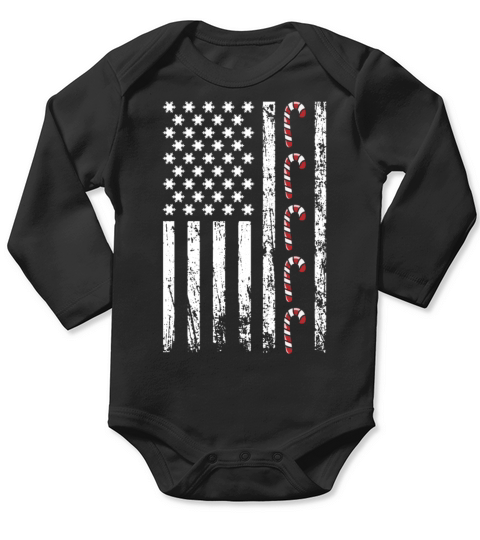 American Christmas Vintage Flag Cane Candy Xmas Long Sleeve Baby One-Piece