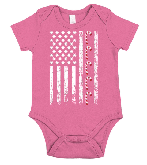 American Christmas Vintage Flag Cane Candy Xmas Short Sleeve Baby One-Piece