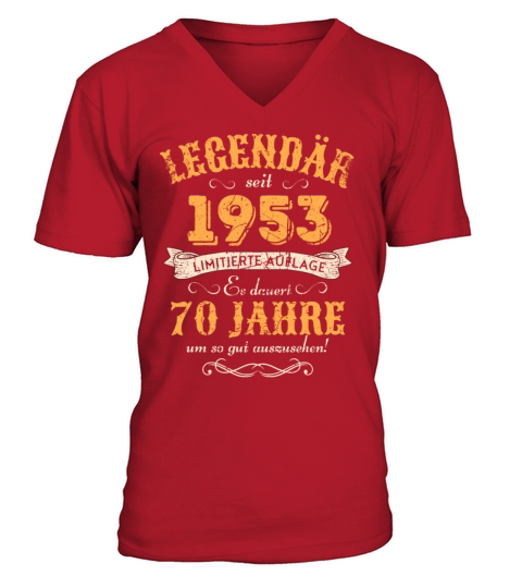 70th Birthday Vintage 1953 V-Neck T-shirt