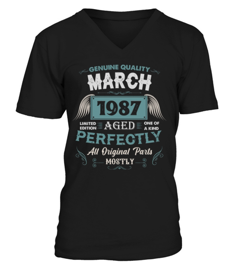 March 1987 Vintage Birthday Present V-Neck T-shirt