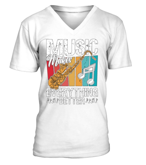 Saxophone Music Makes Everything Retro Instrument V-Neck T-shirt