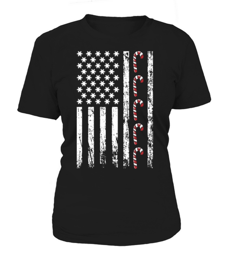 American Christmas Vintage Flag Cane Candy Xmas Women's T-Shirt