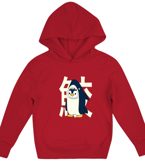 Retro vintage cute Japanese penguin with a shark Kids Hoodie
