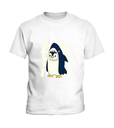 Retro vintage cute Japanese penguin with a shark Kids T-Shirt