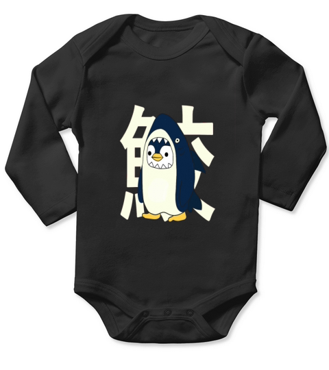 Retro vintage cute Japanese penguin with a shark Long Sleeve Baby One-Piece