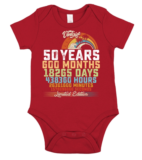 50th Birthday 50 Years Hours Month Vintage Short Sleeve Baby One-Piece