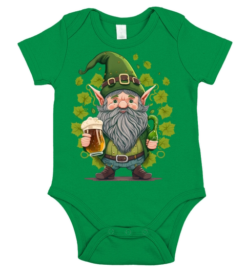 Cute Gnome Drinks Beer Happy St Patricks Day Short Sleeve Baby One-Piece