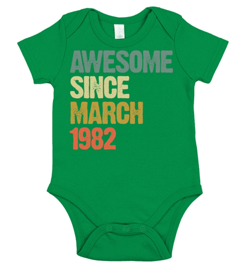 Retro Awesome Since March 1982 Groovy Vintage Short Sleeve Baby One-Piece