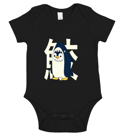 Retro vintage cute Japanese penguin with a shark Short Sleeve Baby One-Piece