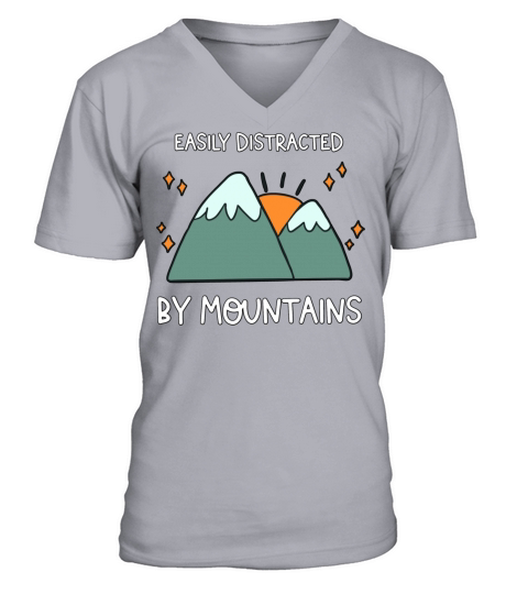 Easily Distracted by Mountains Hiking Lovers Comic V-Neck T-shirt