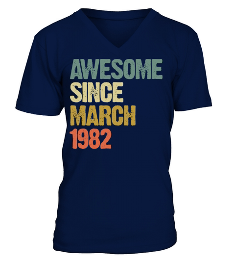 Retro Awesome Since March 1982 Groovy Vintage V-Neck T-shirt