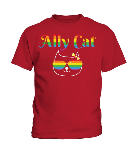 Ally Cat Sunglasses Gay Rainbow Kids T-Shirt