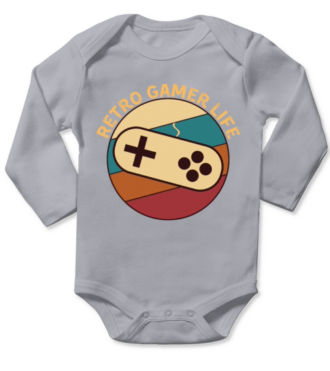 Retro Gamer Life Video Game Controller Vintage Long Sleeve Baby One-Piece