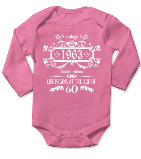 Vintage 1963 Birthday Life begins at 60 years old Long Sleeve Baby One-Piece